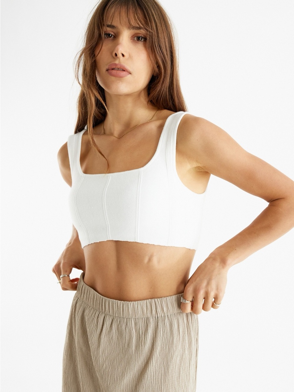 All:Row Rach Top Cream Ribbed Square-Neck Crop Tank - Picture 7 of 7